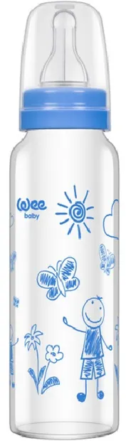 Biberon din sticlă termorezistenta Wee Baby Classic, 240 ml, albastru