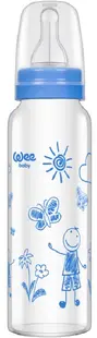 Biberon din sticlă termorezistenta Wee Baby Classic, 240 ml, albastru