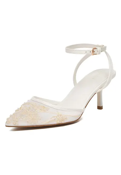 Pantofi dama - sintetic - toc mic - varf ascutit - alb