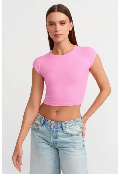 Tricou Femei - slim fit - elastic - roz aprins - amestec bumbac-modal-elastan