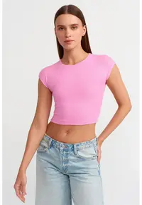 Tricou Femei - slim fit - elastic - roz aprins - amestec bumbac-modal-elastan