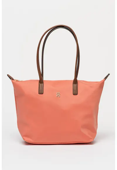 Geanta tote cu model monograma discreta Popette - Maro/Coral