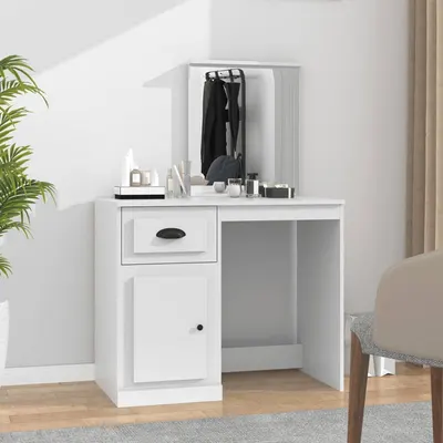 vidaXL Masă de toaletă cu oglindă, alb, 90x50x132,5 cm, lemn prelucrat