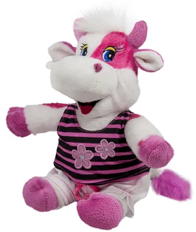 Jucărie de pluș Amek Toys - Vacă roz cu bluză, 25 cm