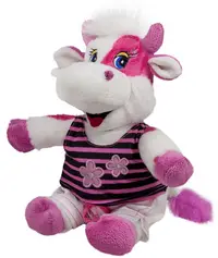 Jucărie de pluș Amek Toys - Vacă roz cu bluză, 25 cm