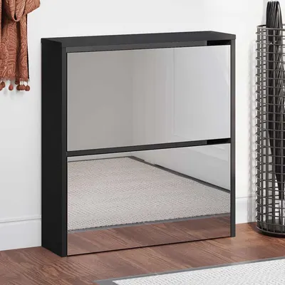 vidaXL Pantofar cu oglindă, 2 niveluri, negru, 63x17x67 cm