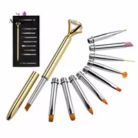 Set 10 Pensule Unghii profesionale cu Cristal, Tip Stilou, Gold