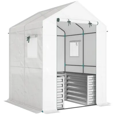 Outsunny Seră pentru roșii seră din folie cu jardinieră înaltă ușă rulantă fereastră acoperiș înclinat 141 x 141 x 190 cm Alb | Aosom Romania