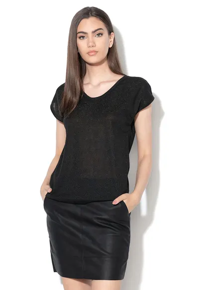 Tricou cu decolteu in V Silvery - Negru