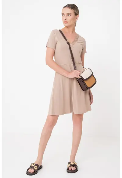 Rochie cu insertie crosetata Savannah - Maro taupe deschis