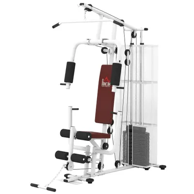 Stație de fitness multifuncțională HOMCOM cu 4 pernuțe din oțel și PU, albă