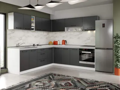 Set Mobila Bucatarie Colt Mina Grafit 240*240 Gri Antracit - C87