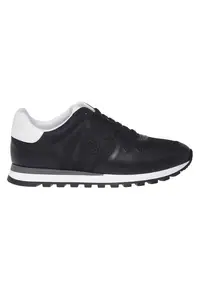 Pantofi sport low-cut cu garnituri de piele - Negru