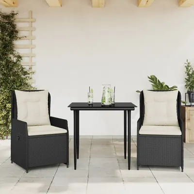 Gossi set mobilier de gradina cu perne, 3 piese, negru, poliratan