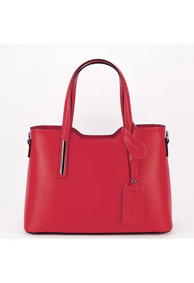 Geanta medie din piele naturala 1065 132 - Rosu - 22x31x12