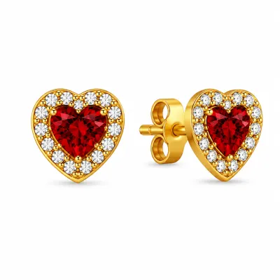 Cercei Red Heart Gold Cu Aur