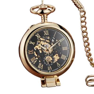 Ceas de buzunar, Gorben, Clasic, Vintage, Mecanic, Skeleton, Lant, Cifre romane, Casual