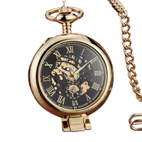 Ceas de buzunar, Gorben, Clasic, Vintage, Mecanic, Skeleton, Lant, Cifre romane, Casual