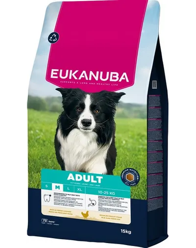 EUKANUBA Adult Medium Breeds Chicken 15 kg hrană câini rase medii bogată în pui proaspăt