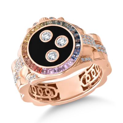 Inel din aur roz cu safire multicolore de 0.69ct si diamante de 0.6ct
