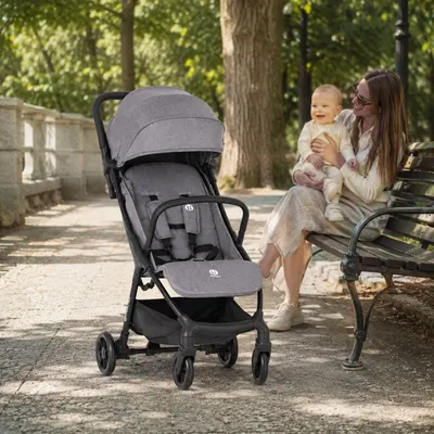 Carucior sport pentru copii Petite Mars Pax Ultimate Gri, compact, cu spatar ajustabil, suport pentru picioare reglabil, pliere tip carte, 6-36 luni