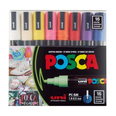 Set 16 markere cu vopsea Posca PC-5M varf mediu 1.8-2.5 mm