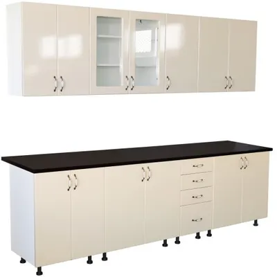 Bucatarie Zebra 260 cm din MDF Vanilie cu blat termoizolant negru