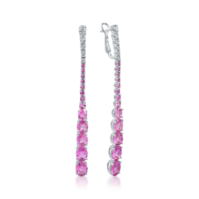 Cercei lungi din aur alb cu safire roz de 8.88ct si diamante de 0.65ct