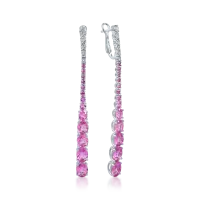 Cercei lungi din aur alb cu safire roz de 8.88ct si diamante de 0.65ct