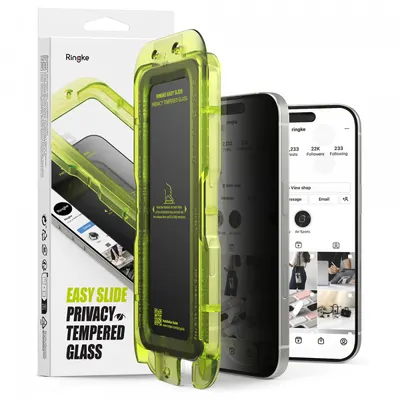 Folie de protectie Ecran Privacy Ringke Easy Slide pentru Apple iPhone 17 Air, Sticla Securizata, Full Glue, Set 2 bucati