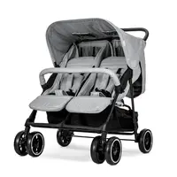 Carucior pentru gemeni Twin Grey reglabil individual, geanta pentru mama si huse pentru picioare
