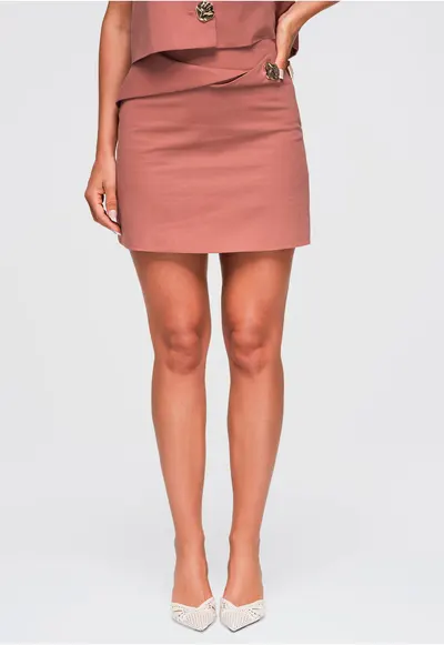 Fusta mini cu croi slim fit - talie inalta si detalii asimetrice OW-GL-E0006 - Rosu