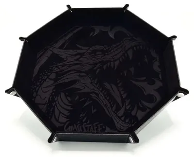 Tavă pentru zaruri GlassStaff - XL Octagonal Foldable Dice Tray, Dragon Skin Edition, neagră