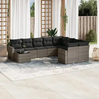 Gossi set mobilier de gradina cu perne, 10 piese, gri, poliratan
