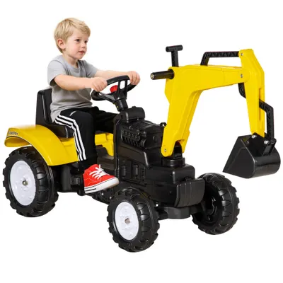 Homcom Excavator Copii cu Pedale – Claxon, Cupa Mobila & Distractie Activa