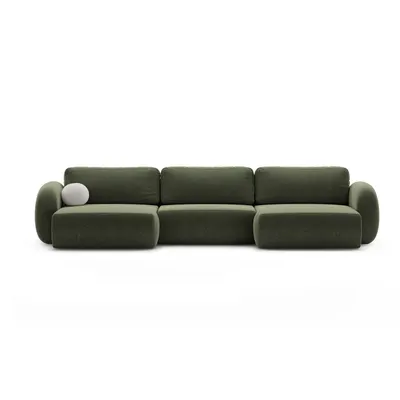 Colțar verde extensibil/cu spațiu de depozitare cu tapițerie din chenille (în formă de "U") Tonale – Cosmopolitan Design