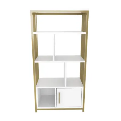 Biblioteca VALERO, alb + auriu, 60x29,6x120 cm