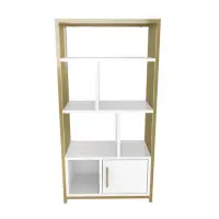 Biblioteca VALERO, alb + auriu, 60x29,6x120 cm