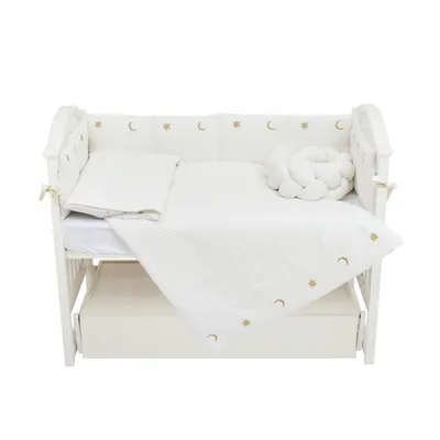 Set lenjerie de pat din bumbac ivoryauriu pentru copii Twins Cotton, cu broderie, 7 piese