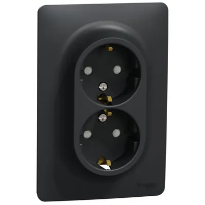 Priza dubla 2P+E 16A Schneider Noua Unica NU206754, antracit