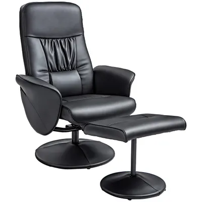 HOMCOM Set de 2 piese Fotoliu cu Taburet Fotoliu de relaxare cu Taburet, reglabil în înălțime, spătar înclinabil, Negru | Aosom Romania