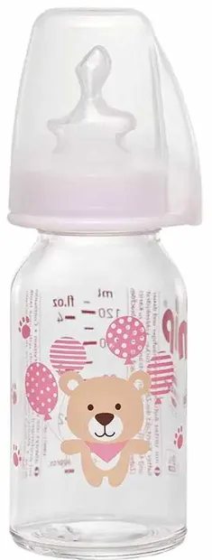 Biberon din sticlă pentru copii NIP - Flow S, 0-6 l, 125 ml, girl