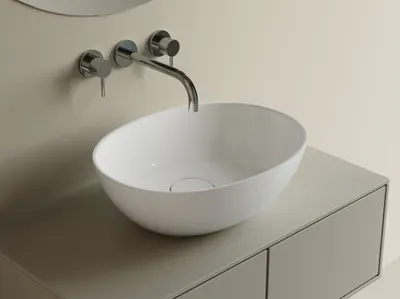 Lavoar pe blat, din compozit lucios, oval, 36x37x16 cm, Foglia Selene