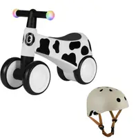 Bicicleta fara pedale, Lionelo, Sammy, Cu 4 roti, Din spuma EVA, Stabila, Manere moi, antiderapante, 12- 36 luni, Greutate maxima suportata 25 kg, Alb + Casca pentru copii, Reglabila 50-56 cm, Bej