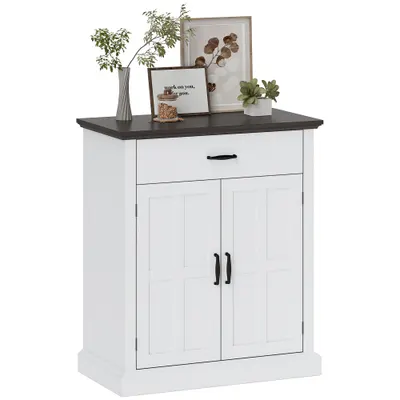 HOMCOM Bufet pentru Living Rustic cu 2 Uși 1 Sertar Raft Reglabil pentru Hol Intrare Alb 75,2x40x91,5 cm | Aosom Romania