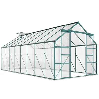 Outsunny Seră din Aluminiu, Seră de Grădină din Policarbonat pentru Plante, Legume, Fructe, 244x500x216 cm, Transparentă | Aosom Romania
