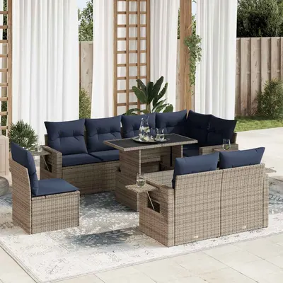 Gossi set canapele de gradina cu perne, 9 piese, maro, poliratan