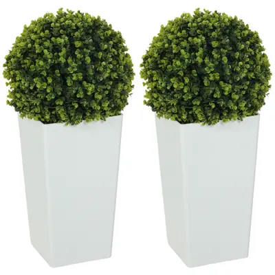 HOMCOM Set 2 bile artificiale eucalipt 65 cm plantă artificială cu protecție UV, 330 frunze în ghiveci, verde | Aosom Romania