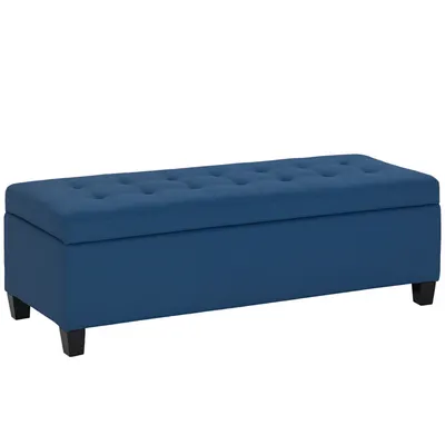 HOMCOM Banc de depozitare 94,5L banca pentru capul patului din material textil cu aspect de in si picioare din lemn, 125 x 49 x 41,5 cm, albastru | Aosom Romania