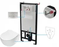 Set wc ingropat, 6 in 1, cadru cu vas wc, capac si buton spalare, Deante Peonia